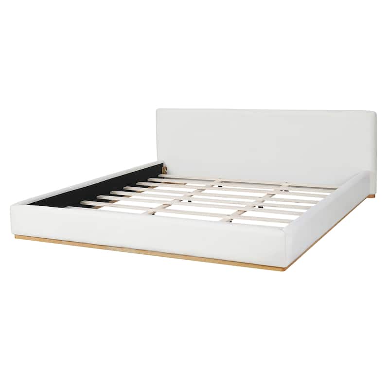 Queen / King Elegant Upholstered Bed with Solid Wood Frame and Durable, Comfortable Design - White - King