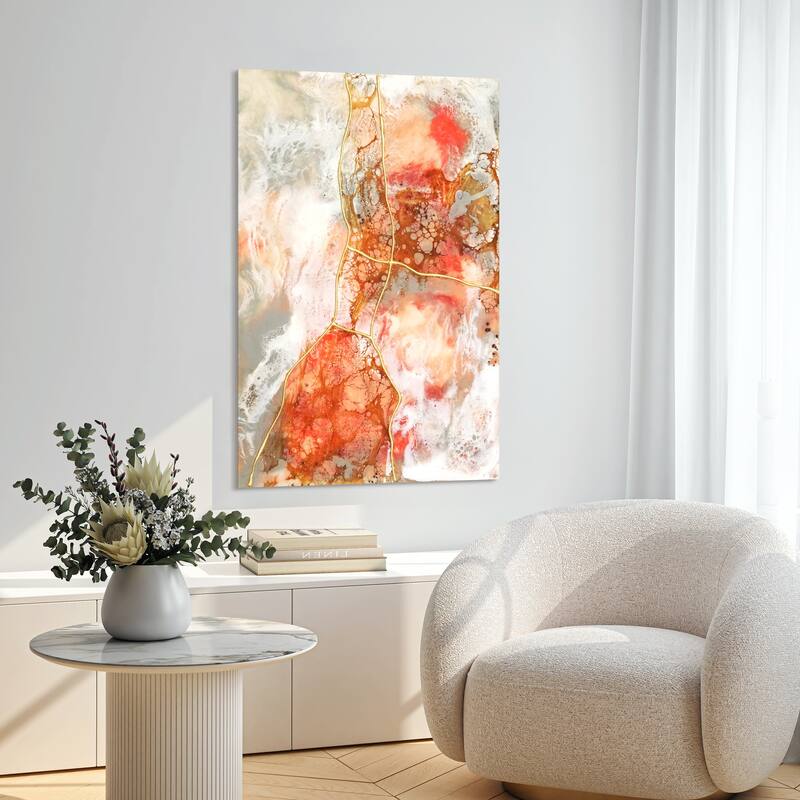 Coral Abstract Wall Art Printed on Frameless Free Floating Tempered Glass Panel