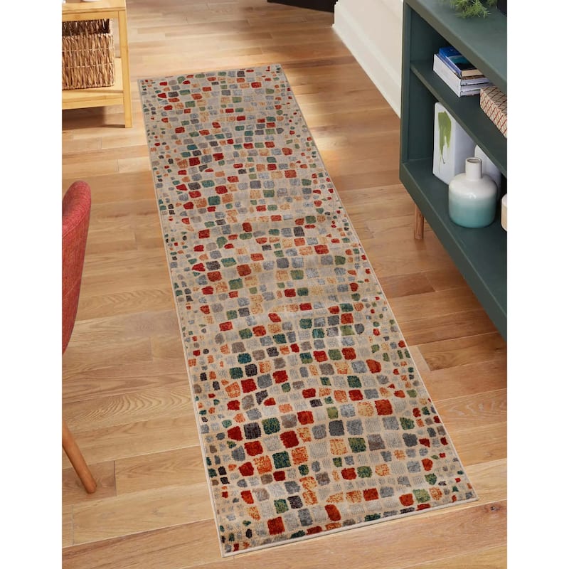 Contemporary Geometric Cobblestone Runner or Area Rug by Superior - 2' 7" x 8' - Multicolor