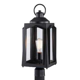 1-Light Matte Black Outdoor Post Light with Clear Glass Shade - M