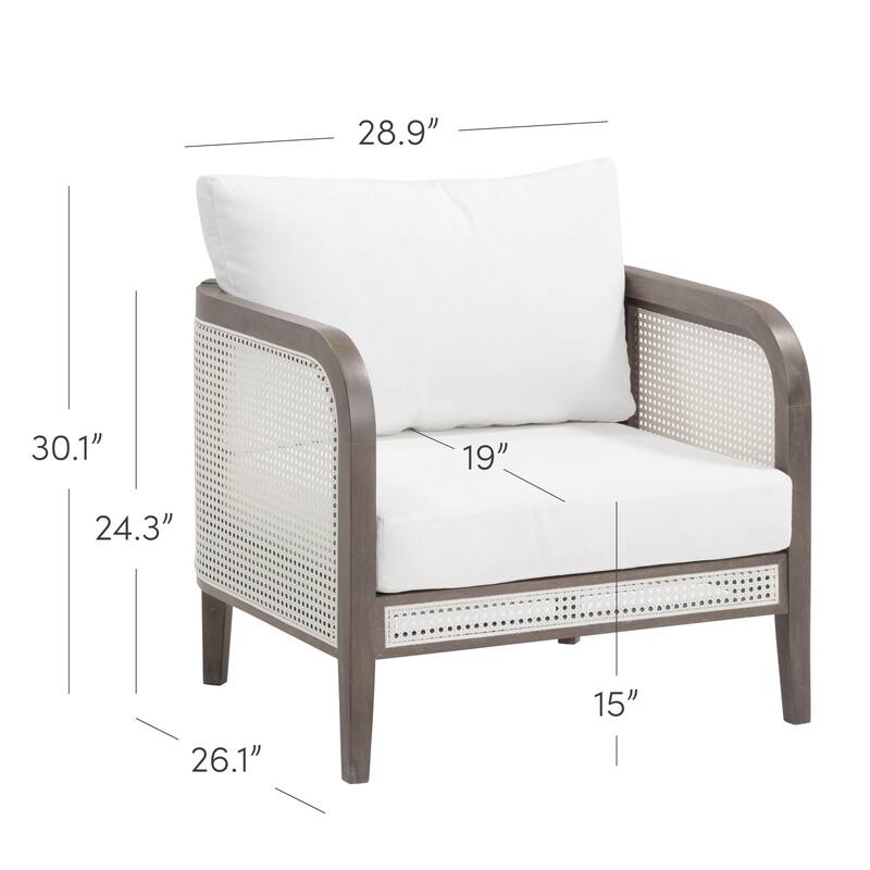 Twila Bohemian Outdoor Upholstered Rattan Patio Seating with Solid Wood Frame
