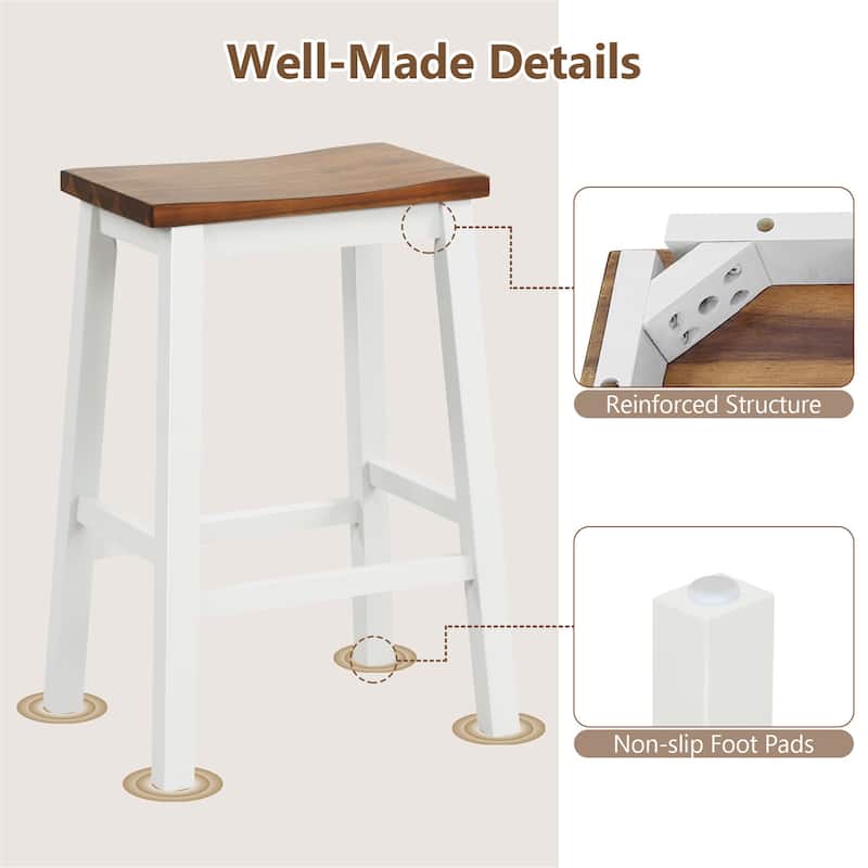 Gymax 24.5 Inch Set of 4 Saddle Stools Industrial Counter Height - Gray+Walnut