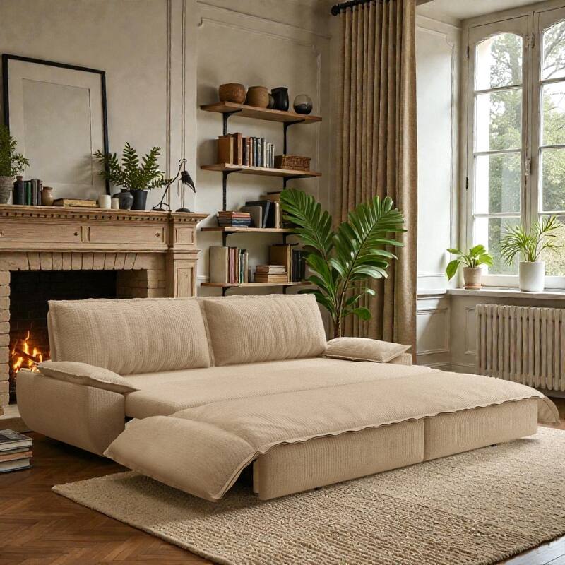 73.2" Pull Out Sofa Bed, 3-in-1 Convertible Queen Sleeper Sofa, Velvet Loveseat Couch for Living Room Bedroom