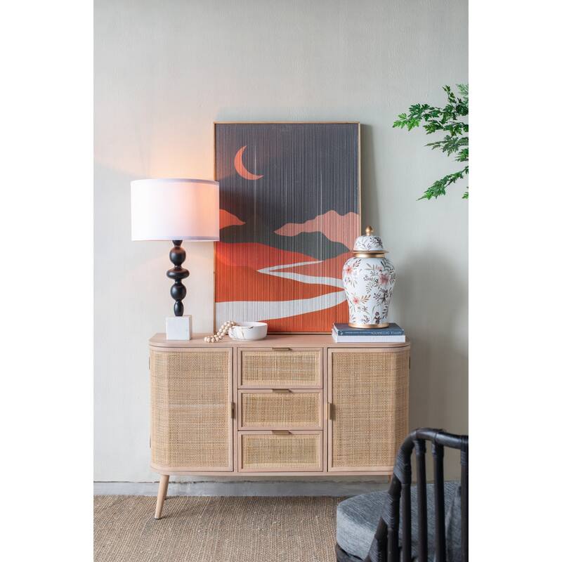 D15x29.5" Black and White Table Lamp with Round Four Tiered Body (Lamp Shade Assembly Required)