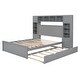 preview thumbnail 9 of 44, Queen Size Wooden Bed with Trundle, Cabinet, and Sockets, Grey