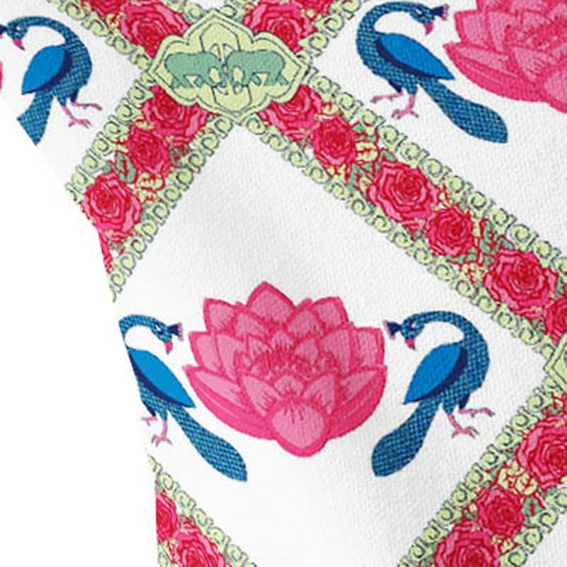 HomeRoots Set of Two 16" X 16" Pink and White Peacock Blown Seam Floral Indoor Outdoor Throw Pillow - 16.00' X '16.00' X '5.00