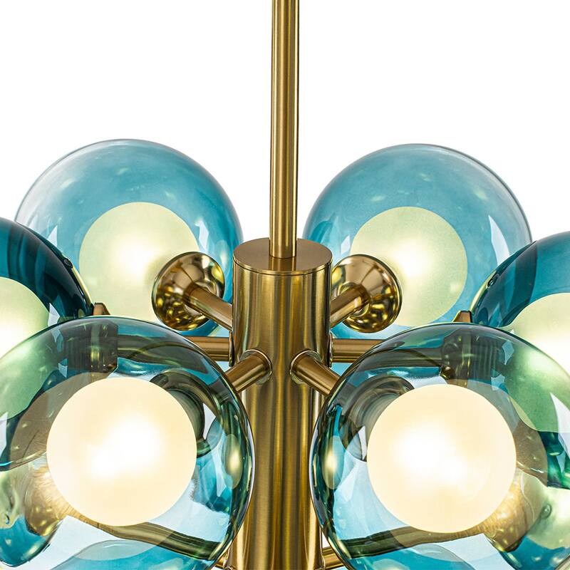 Art Deco Tiered Blue Frosted Bubble Round Sputnik Chandelier