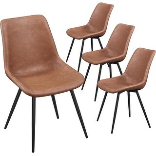 Set of 4 Mid Century Modern Dining Chairs with Upholstered Faux Leather ...