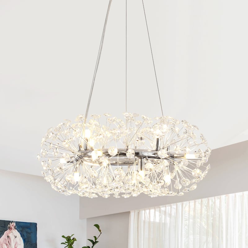 12-Light Firework Crystal Bead Chandelier, Crystal Semi Flush Mount Chandelier for Dining Room and Living Room - Chrome