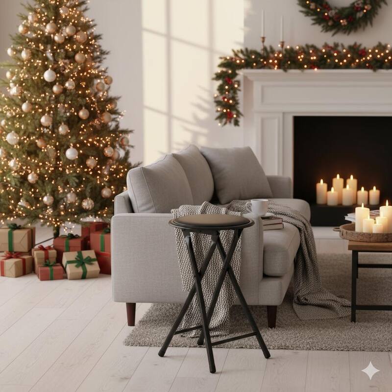 Homylin 18-Inch Folding Stool with Padded PVC Seat, Portable Foldable Metal Stool for Indoor & Outdoor Use