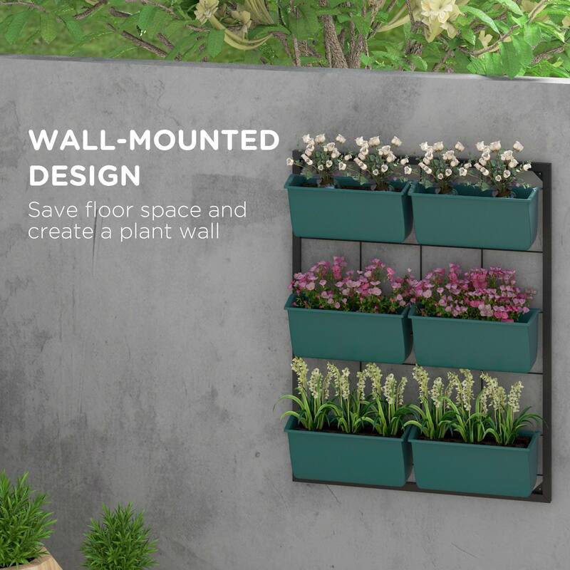 3-Tier Wall-Mounted Planters Self Draining Planter Multi-Functional Planter with 6 Pots and Hanging Plant Holder for Flowers