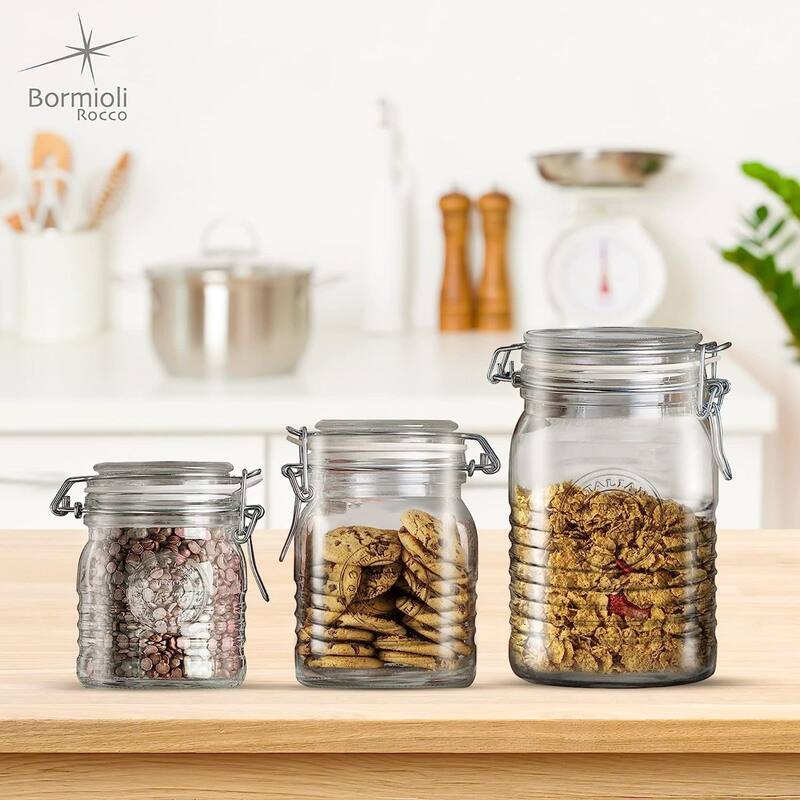 Bormioli Rocco Officina 1825 Clear Jar with Swing Top Set - 33.75 Oz. 25.25 Oz. 17 Oz.