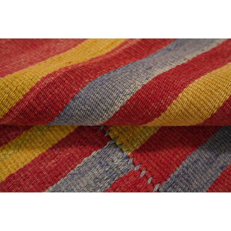 Hand Woven Oriental 100% Wool Carpet Southwestern Geometric Red Kilim Area Rug - 9' 8'' X 4' 8''