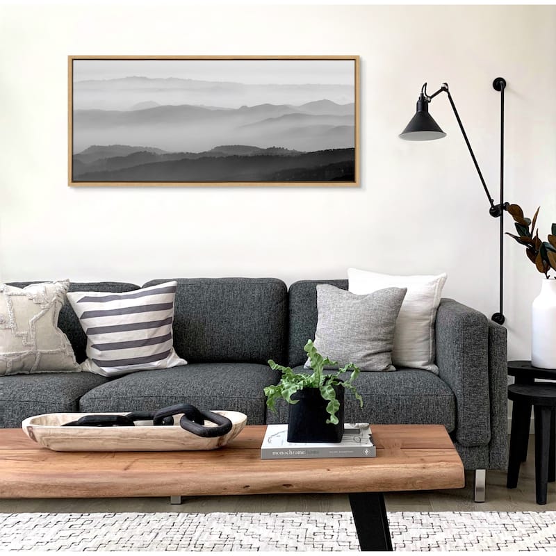 Kate and Laurel Sylvie Misty Mountains BW Framed Canvas by Crystal Lynn Collins