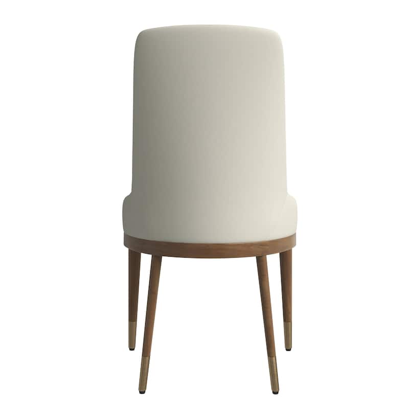 Dining Chair Upholstered in Leather with Rubberwood Frame Set of 2 Side Chair High Back and Gold Accent Legs