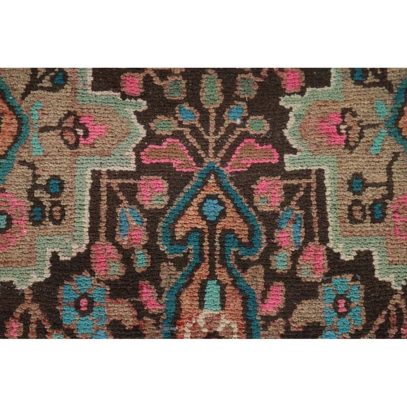 Geometric Hamedan Persian Vintage Runner Rug Handmade Wool Carpet - 3'1"x 10'3"
