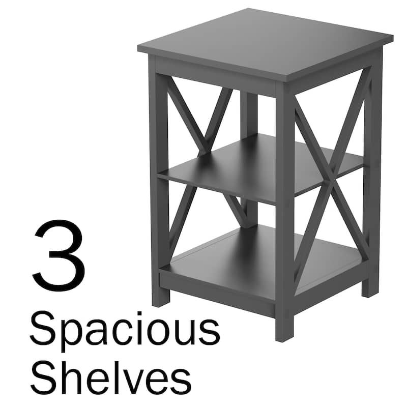 Somerset Home Bedside or End Table with X-Legs, Gray