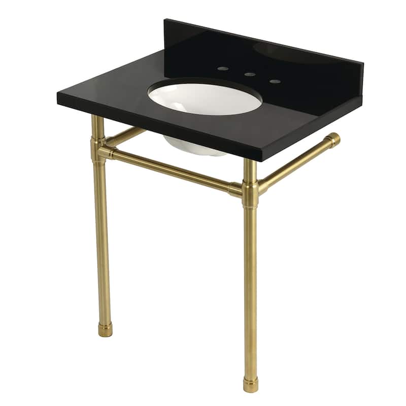 Kingston Brass KVPK30K8.ST Dreyfuss 30" Rectangular Granite, Stainless - Black Granite / Brushed Brass