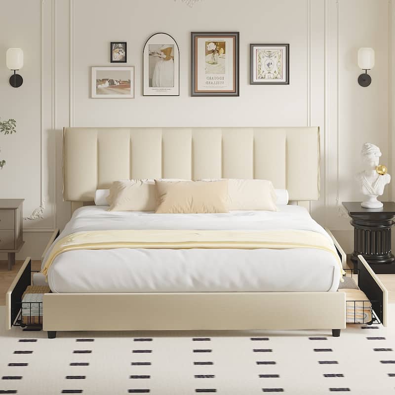 Javlergo Bed Frame with Storage Drawers, Upholstered Platform Bed Frame with Adjustable Headboard