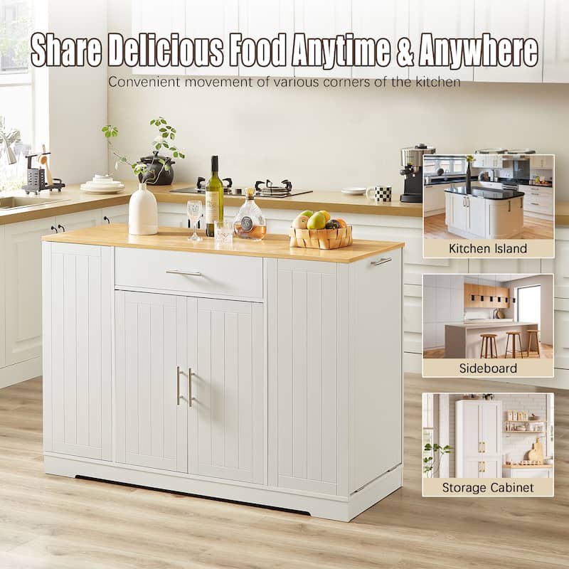 53'' Kitchen Storage Islands with Drawers and Trash Can Storage for Kitchen & Dining. Modern Farmhouse Design