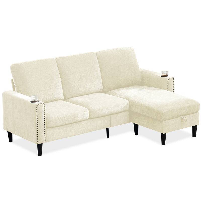 Modern Design Chenille 3 Seat L-Shape Sectional Sofa with Storage Chaise for Apartment, Studio, Office,Living Room,L shape