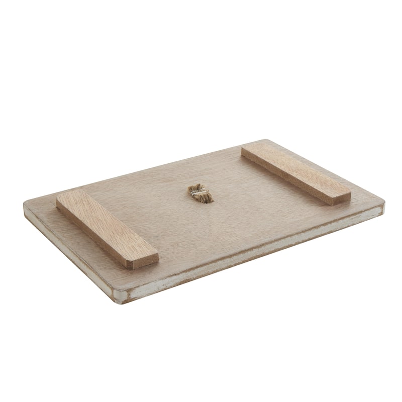 Wooden Washed Ribbed Storage Box with White Lids and Rope Handles - Set of 2 Brown - Roche River Decor