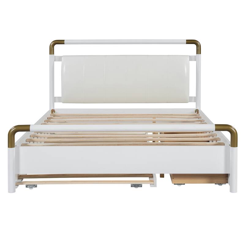 Queen Size Wooden Platform Bed w/ 2 Storage Drawers, T-XL Size Trundle