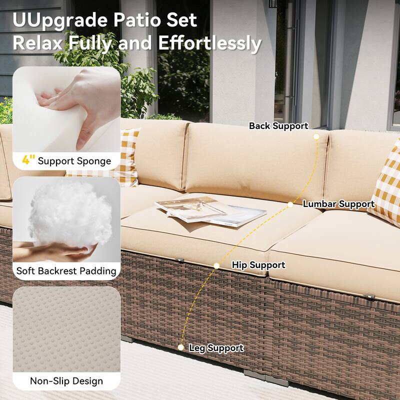 AOXUN Wicker Rattan Outdoor Sectional Sofa Set with Coffee Table