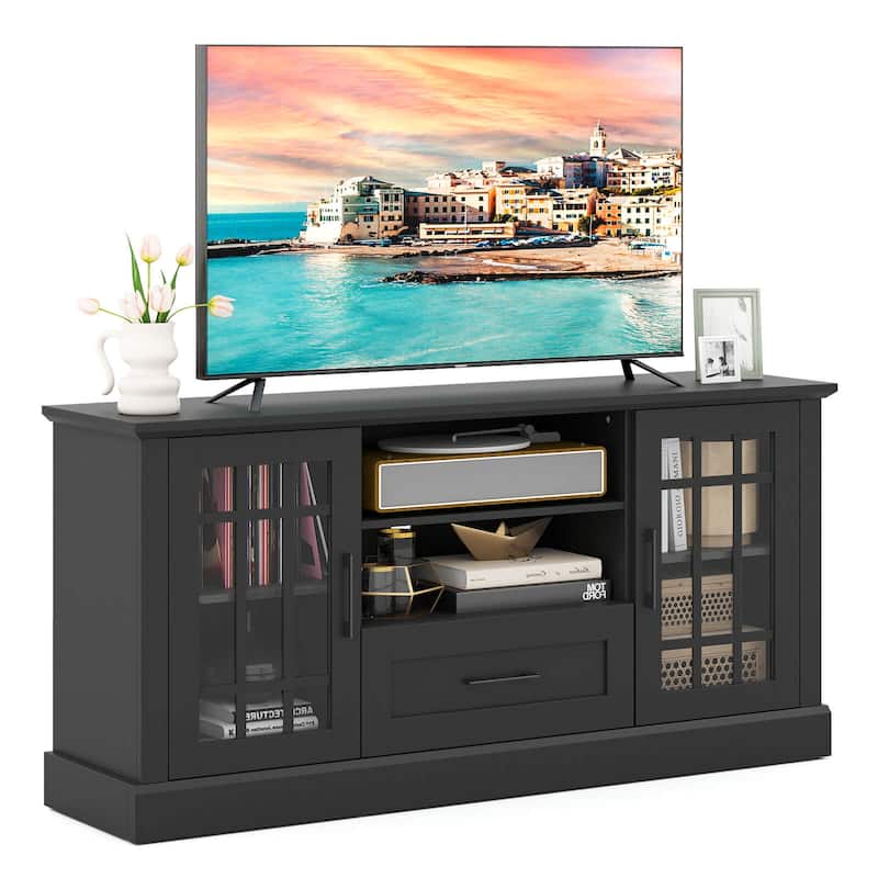 Costway Farmhouse TV Stand for TVs up to 70" Media Center with Glass - See Details - Black