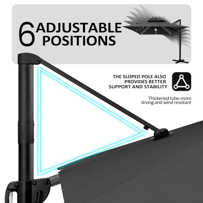Pellebant 10 x 13FT Outdoor Rectangular Cantilever Patio Umbrella Solar LED Lighted