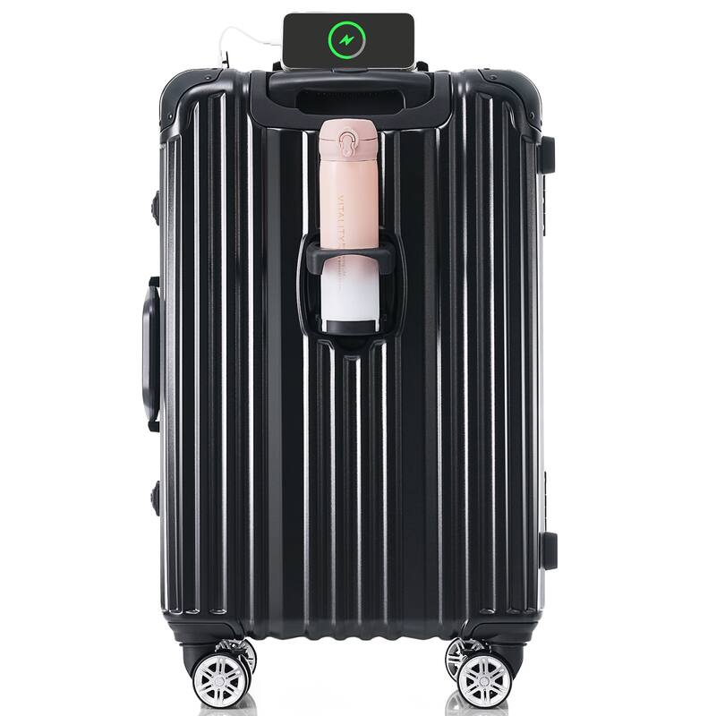 24in Aluminum Frame Luggage with USB port, Vacation Carry-On Suitcase with Spinner Wheels and TSA Lock, Travel Trolley Case