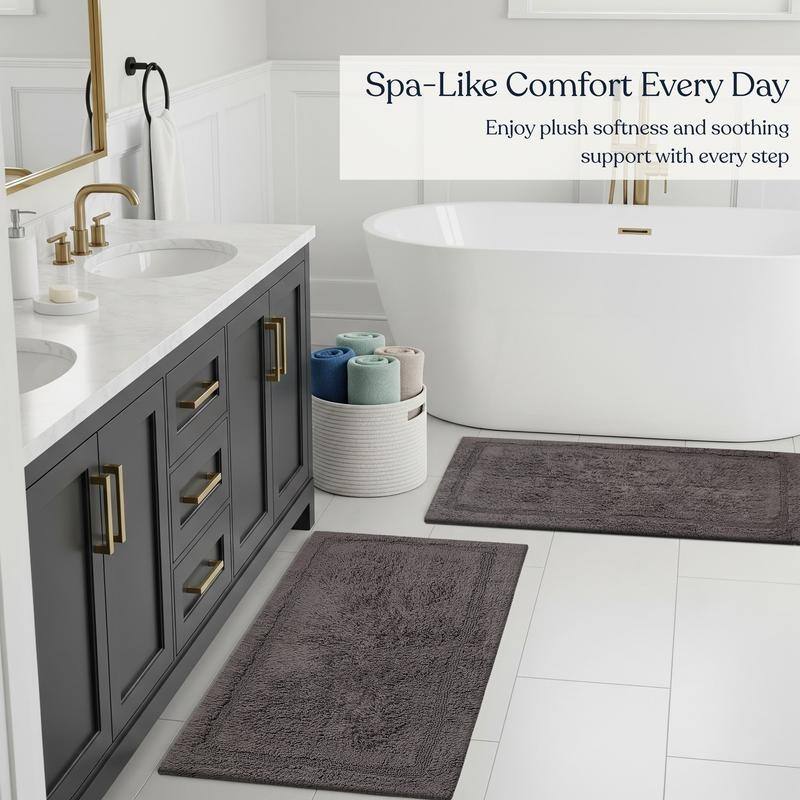 Delara Organic Cotton Reversible Bath Mat, 3000 GSM, GOTS Certified, Ultra-Thick & Super Absorbent, Quick-Drying Bathroom Rug