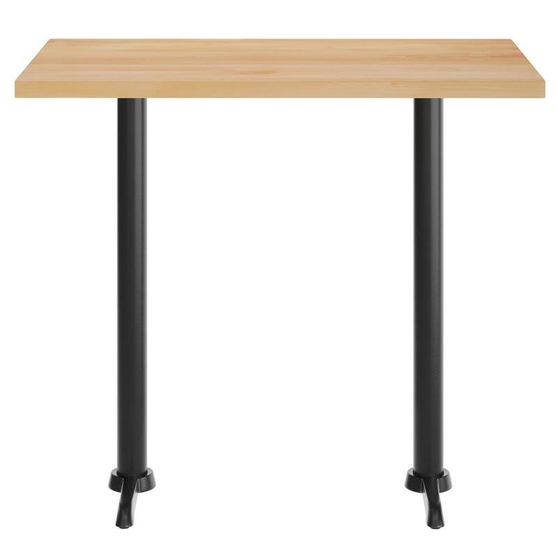 Rectangular Solid Wood Commercial Tabletop w/ Dual 22" x 22" Bar Height T-Bases - 30"W x 48"D x 42"H