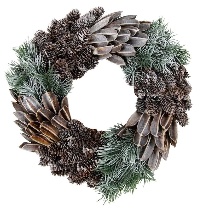 Brown Green Pine Needle Pine Cone Artificial Christmas Wreath 13.5"