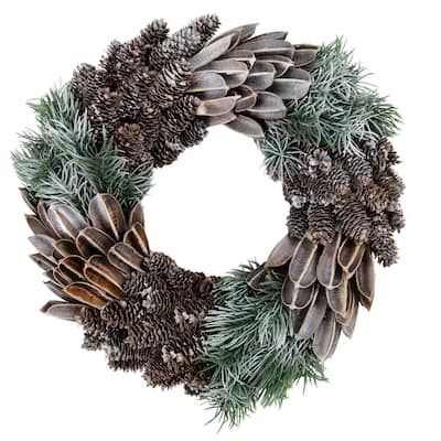 Brown and Green Pine Needle and Pine Cone Artificial Christmas Wreath 13.5-Inch Unlit - 13.5"