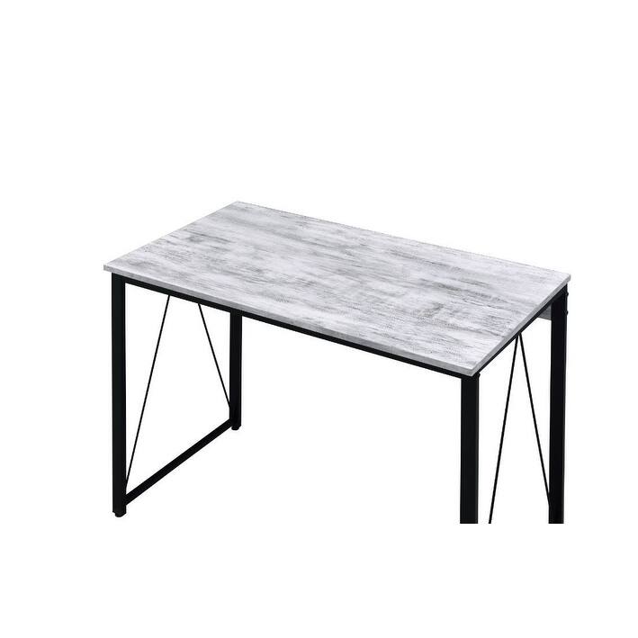 Rustic Industrial Writing Desk with Metal Base and V-Shaped Accent, 35" Work Desk for Office or Bedroom - White