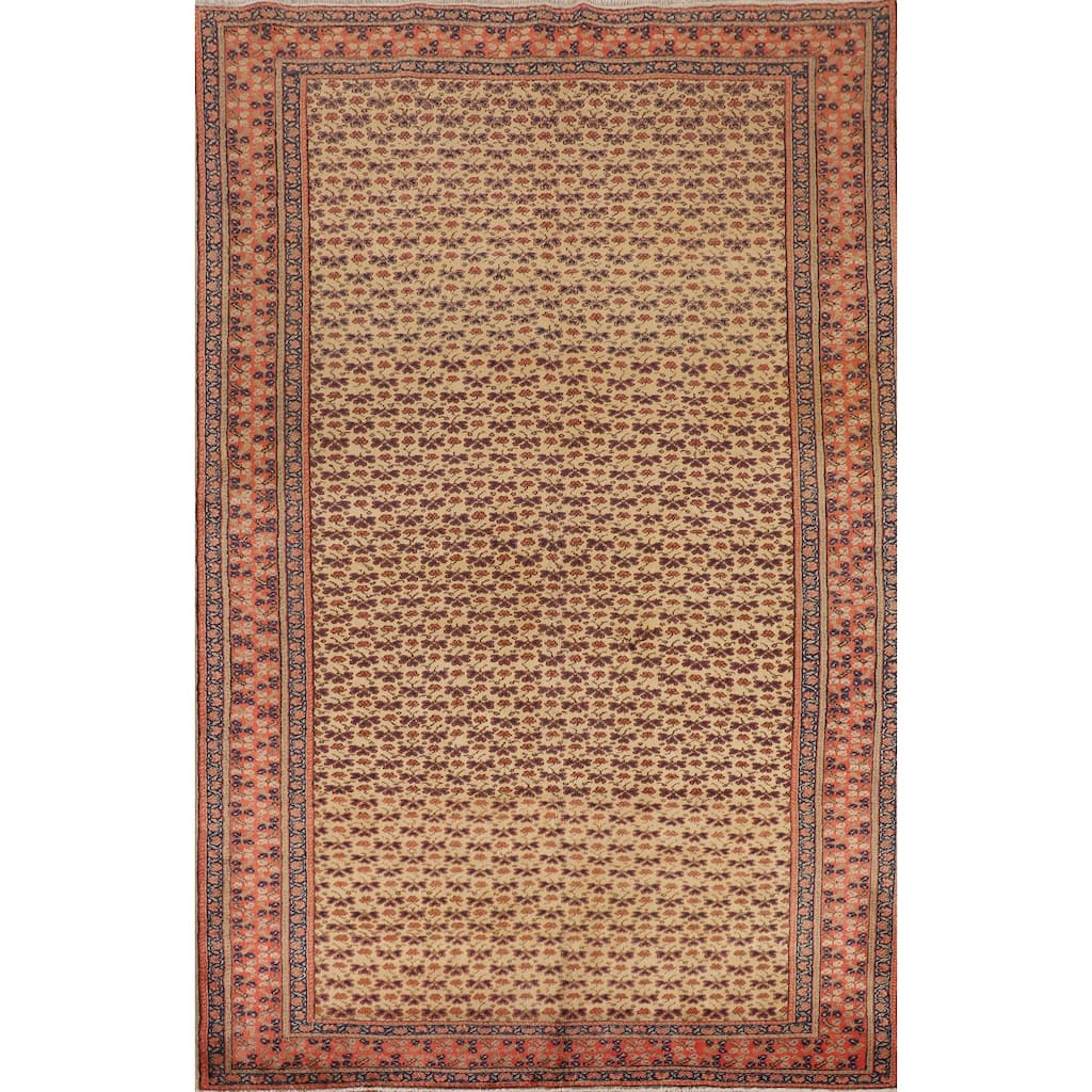 Floral Anatolian Vintage Area Rug Hand-Knotted Bedroom Wool Carpet - 5'1" X 7'3"