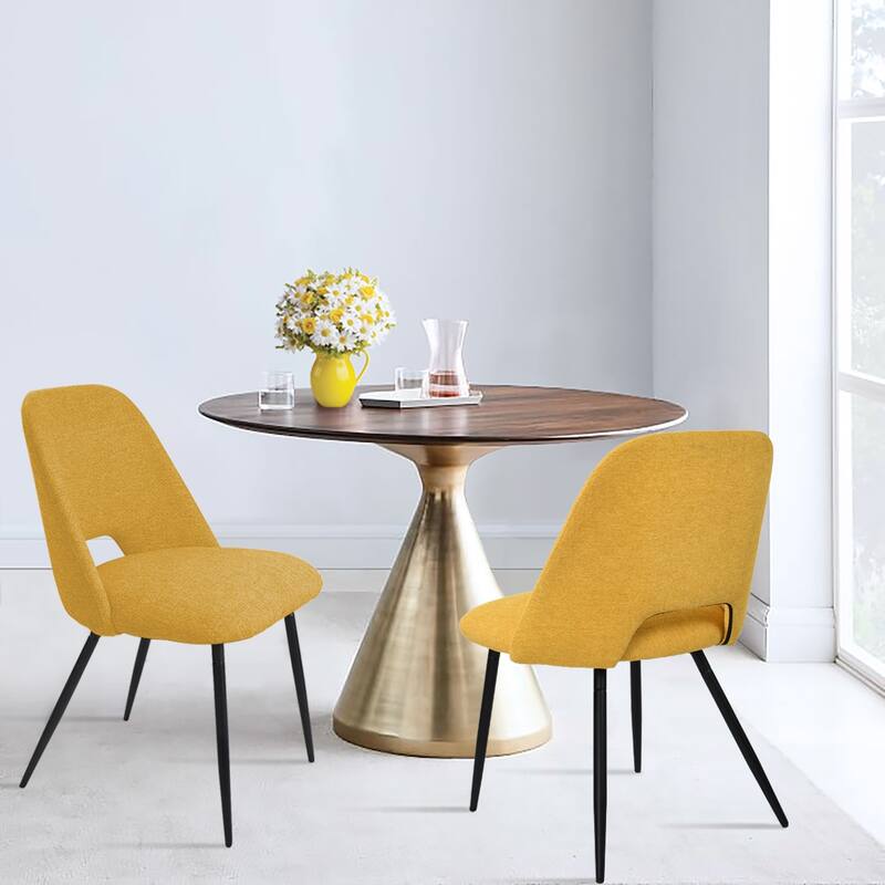 Upholstered Modern Dining Chair Cutout Back Kitchen Chairs(Set of 2) - Yellow