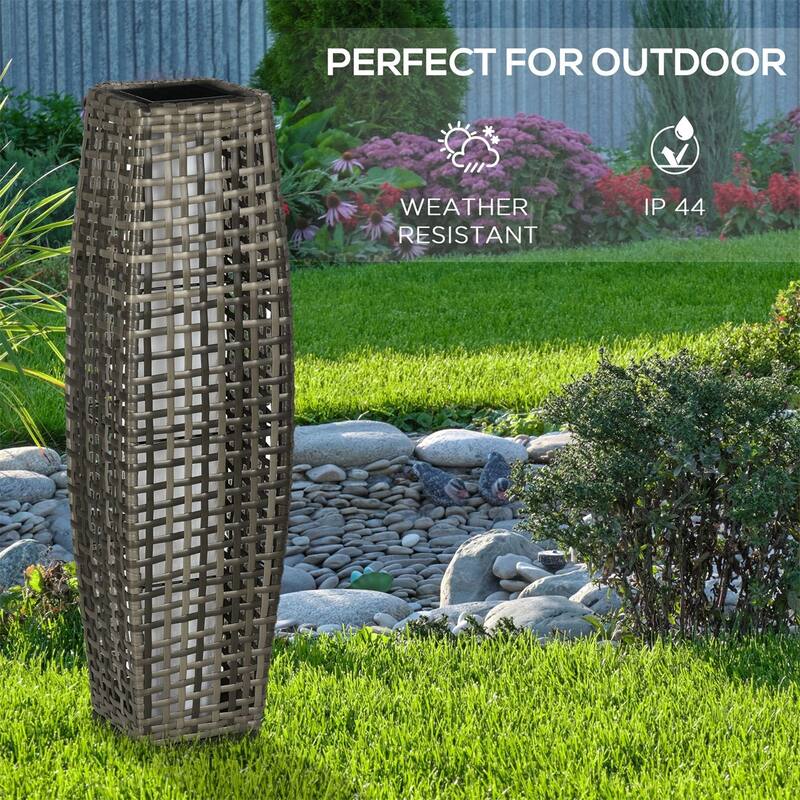 Waterproof Outdoor Solar Floor Lamp with LED Warm Light and Mixed Gray Rattan Design - 8.25" W x 8.25" D x 30.75" H
