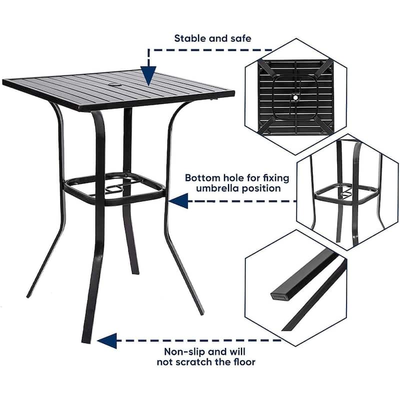 Suncrown 39'' Height Outdoor Patio Square Metal Slatted Top Bar Bistro Table with 1.57" Umbrella Hole
