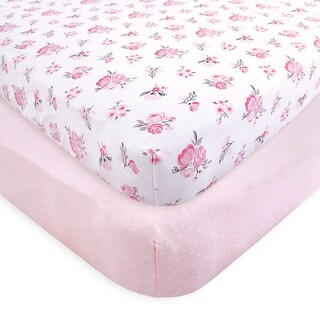 Hudson Baby Infant Girl Cotton Fitted Crib Sheet, Pink Floral, One Size - Pink Floral - One Size
