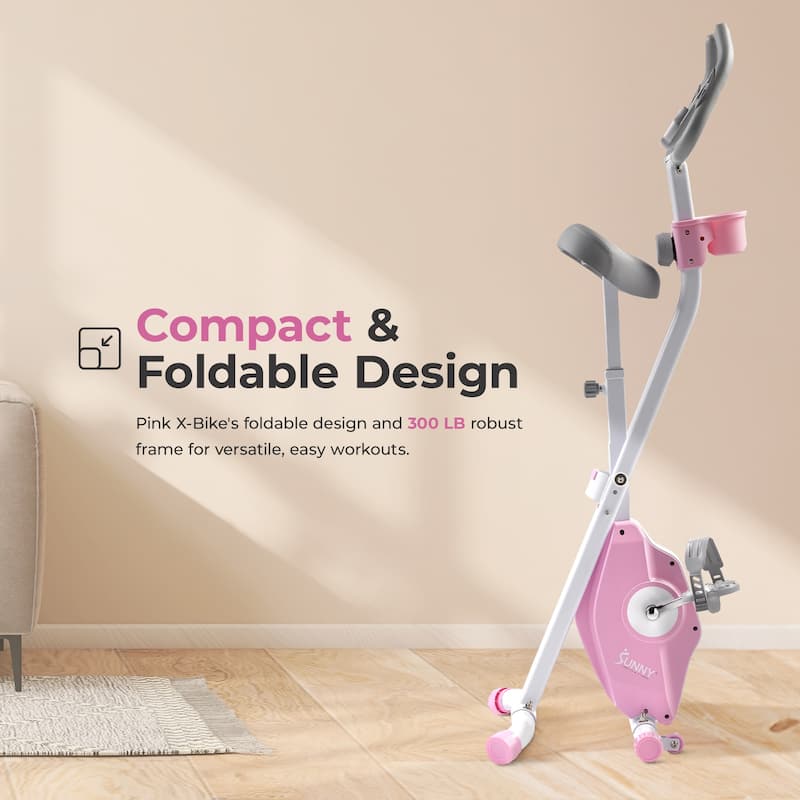 Sunny Health & Fitness Pink Foldable Magnetic Exercise X-Bike Pro - P2320 - 33.5*21.7*52.6