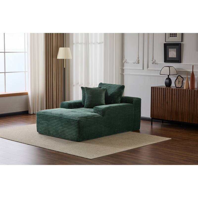 Oversized Chaise Lounge Chair, Modern Plush Corduroy Upholstered Sleeper Sofa Daybed, Green, No Assembly Required