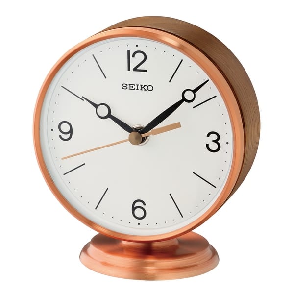 slide 1 of 2, Desk & Table Clock, ROSE GOLD/BROWN, ALUMINUM /WOODEN CASE