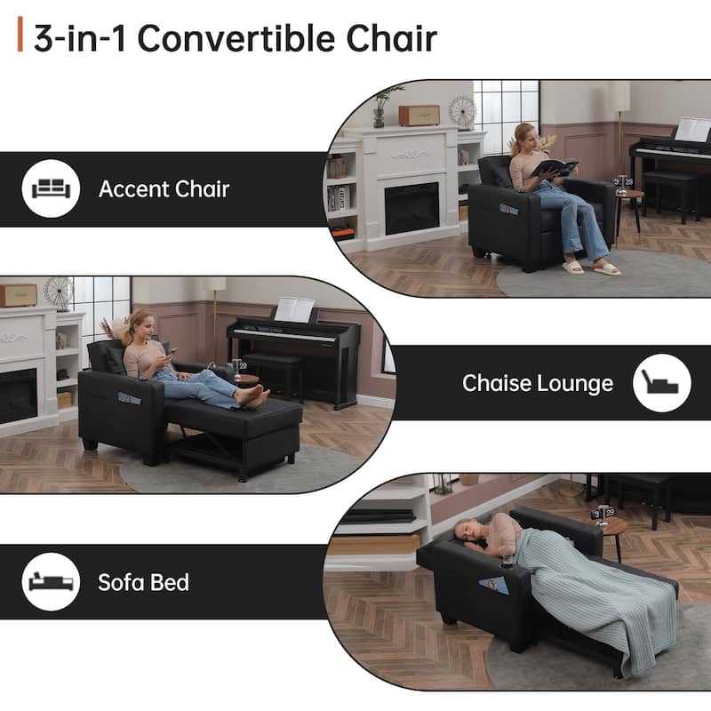 Futon Chair Bed Convertible Chair 3-in-1 Pull Out Sleeper Chair Beds for Living Room