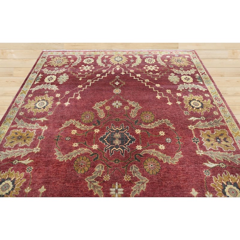 LoomBloom Raspberry Oushak Hand Knotted Traditional Wool Area Rug - 8' 8'' x 11' 7''