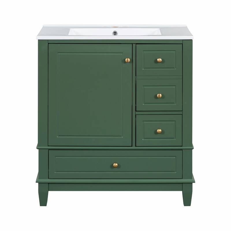 30" Bathroom Vanity with Sink, Soft-Close Door, One Door with Shelf & Three Drawers