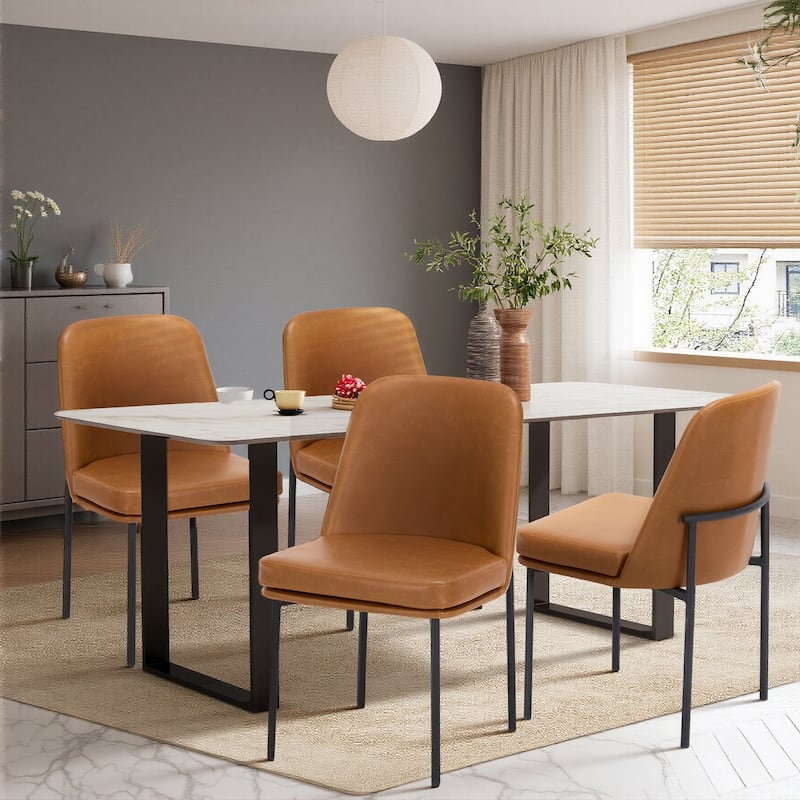 RENEWLINE Set of 2 Modern Dining Chairs with Curved Back & Metal Legs, Fabric or Leather Upholstered