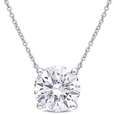 Miadora 3 1/2ct DEW Created Moissanite Solitaire Pendant With Chain in 10k White Gold - 17 In x 10 mm x 10 mm