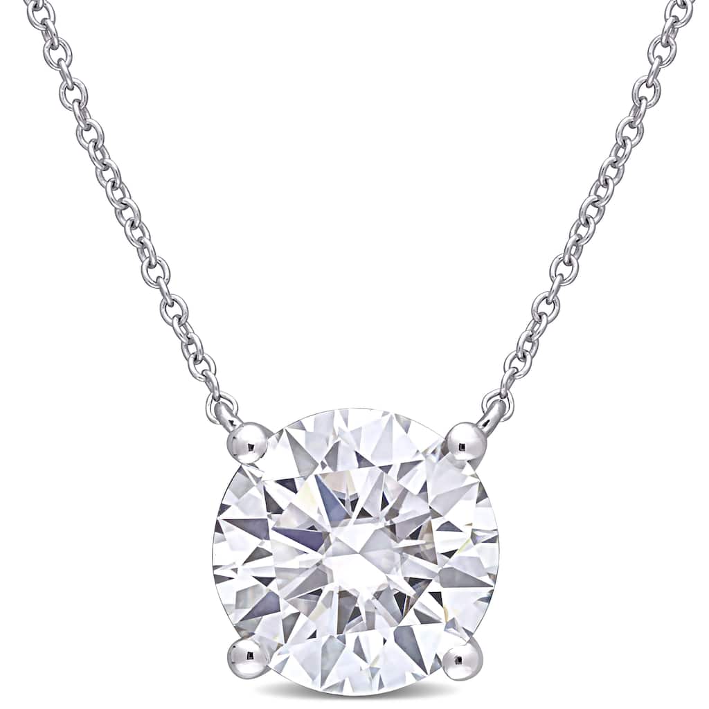 Miadora 3 1/2ct DEW Created Moissanite Solitaire Pendant With Chain in 10k White Gold - 17 In x 10 mm x 10 mm